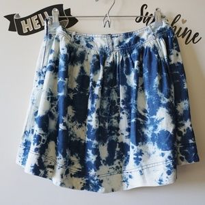 Acid Wash Blue White Chambray Short Skater Skirt L